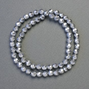 Hematite Beads Faceted Ball, Silver Color, 6mm Diameter, 41cm Length Strand