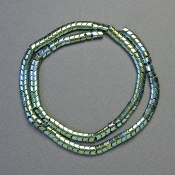 Hematite Beads Snake Zigzag Wave - Chameleon Rainbow, Gasoline, Multicolor Green, 5x4x3 mm, 41 cm strand
