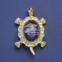 Brooch-pendant Turtle, lavender back with rhinestones, petrol iridescence, gold-tone metal, 41x27mm