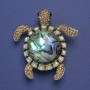 Brooch-pendant Turtle Haliotis with golden rhinestones, gold-tone metal 51x46mm+
