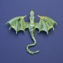 Dragon brooch-pendant with salad-green enamel, green rhinestones, gold-tone metal, 63x72 mm +