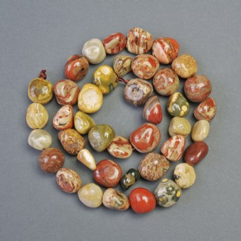 Polychrome Jasper Beads, natural stone, faceted, diameter 10x10 mm ±, length 39 cm ± on thread
