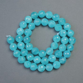Faceted Aquamarine Beads on a Thread, Natural Stone, 8mm Diameter, Length 39cm