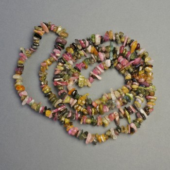 Tourmaline Beads on Thread, Natural Stone Chip, Diameter 5×1.5 mm, Length 82 cm