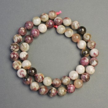 Pink Tourmaline Beads on Thread, Natural Stone, Smooth Round Beads, 8 mm Diameter ±, 40 cm Length