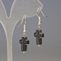 Cross-shaped Hematite Earrings, Black, Diameter 10x14 mm ±, Length 3.4 cm