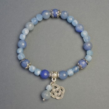 Aquamarine and Blue Aventurine Bracelet with Knot Pendant, 6mm± and 8mm± Beads, 18cm± Length, Stretch