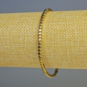 Hematite Bracelet, Small Cube Beads, Gold Color, 3x3 mm, 18 cm Length, Stretch