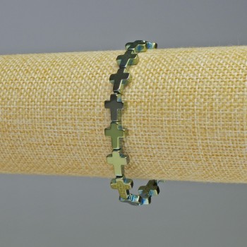 Браслет Гематит "Хрест" колір зелено-синій, діаметр 8, 5х10, 5х3мм+-, довжина 18см+- стрейч