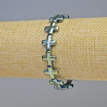 Браслет Гематит "Хрест" колір зелено-синій, діаметр 12, 5х12, 5х4мм+-, довжина 18см+- стрейч