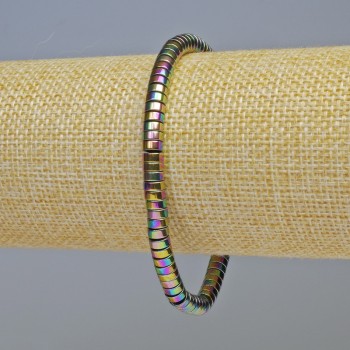 Hematite Rondelle Bracelet, Rainbow Chameleon color, 5x2 mm diameter, 18 cm length, stretch