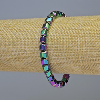 Hematite Bracelet Hexagons Zigzag Multicolor, diameter 6x6 mm, length 18 cm, stretchy