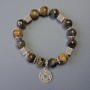 Hawk's Eye Bracelet with Smooth Beads, 12 mm Diameter ±, with Metal Inlays, 18 cm Length ± Stretch