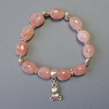 Bracelet Strawberry Quartz natural stone faceted with metal inserts d-9x12mm+-, length 18cm+- stretch