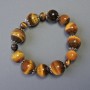 Tiger's Eye Bracelet with Smooth and Faceted Beads, Metal Inserts, Diameter 16-14-8 mm, Length 18 cm, Stretch