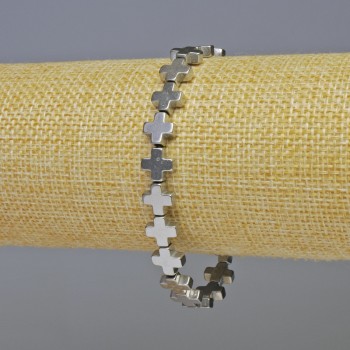 Браслет Гематит "Хрест"колір срібло, діаметр 8х8х3мм+-, довжина 18см +- стрейч