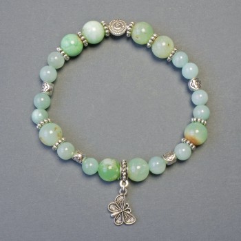 Bracelet with Chrysoprase and Jadeite (Synthetic) — smooth beads, diameter ~9 mm; Jadeite beads, diameter 6 mm+, length 18 cm; stretch