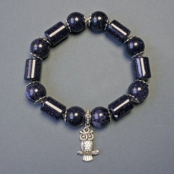 Браслет Авантюрин Синій Пісок гладка кулька, діаметр 12мм+- та циліндр, діаметр 9х13мм+-, довжина 18см стрейч