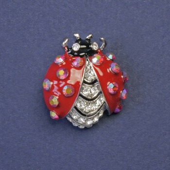 Brooch 'Ladybug' with white and rainbow crystals 25x22mm+