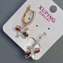 Xuping Earrings, 18K Gold Plating and Rhodium, with Red Stone and White Crystals, 30x12mm