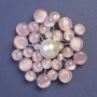 Brooch with pink cat's-eye stone (synthetic) and artificial pearl, 55 x 55 mm, silver-tone metal