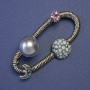 Brooch Orbit with Planets, Gray Pearl (Synthetic), Blue Rhinestones, 53x32 mm, Silver-tone Metal