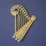 Harp Brooch with White Pearls 65×53 mm ± Gold-Tone Metal