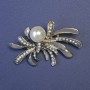 Accent Brooch with White Pearl and White Crystals, 35×55 mm, Silver-Tone Metal