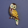 Owl-shaped brooch with brown and yellow enamel on golden metal, 55x28 mm+