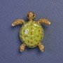 Brooch 'Turtle' with green enamel and yellow rhinestones, golden metal, 33×33 mm+