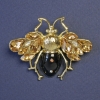Insect Brooch with Yellow Crystals, Black Enamel, Gold-Tone Metal 38x49mm+