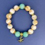 Beige Mother-of-Pearl and Jadeite Bracelet, Smooth Bead, 12mm Diameter, 18cm Length, Stretch