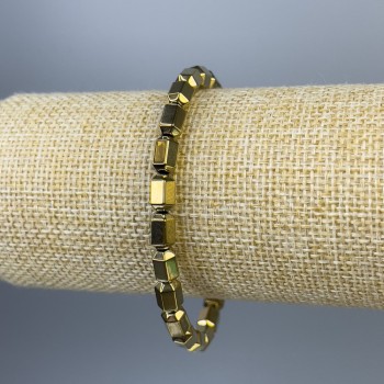 Hematite bracelet with hexagons, golden color, 8×5 mm diameter, 18 cm length, elastic