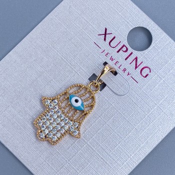 Pendant Xuping 'Hand of Fatima' with white crystals and an eye, diameter 16 mm, length 27 mm, 18K gold plating