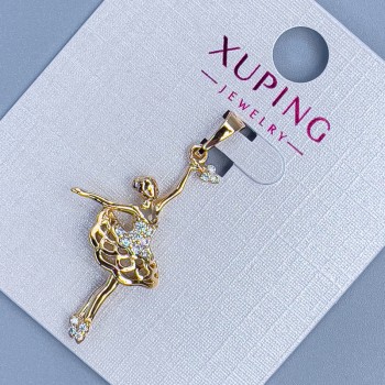 Xuping Pendant 'Girl' with White Crystals, 15mm Diameter, 34mm Length, 18K Gold Plating