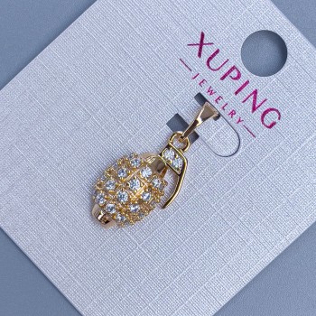 Pendant Xuping "Garnet" with white crystals, diameter 11mm, length 22mm, 18K gold plating