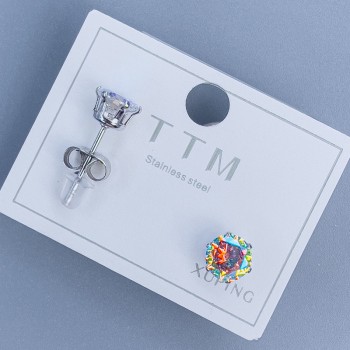 Xuping Stud Earrings with Rainbow Stone 6mm ± Rhodium-Plated