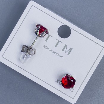 Xuping stud earrings with red stone, 6 mm ± rhodium