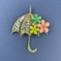 Parasol Brooch-Pendant with Multicolored Cat's Eye Crystals on Gold-Tone Metal 50×63 mm+