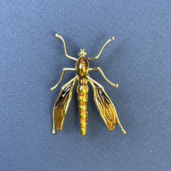 Insect Brooch - Golden-Tone Metal, Diameter 39 mm, Length 42 mm