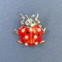 Ladybug Brooch with White Crystals, Red Body, Silver-Colored Metal, Diameter 22 mm, Length 23 mm