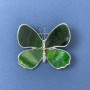 Brooch Butterfly rainbow crystals green mother-of-pearl silvery metal, diameter 44mm+-, length 38mm+-