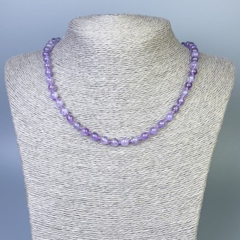 Amethyst Necklace, Smooth Bead, 6mm Diameter, 45cm Length, with Clasp