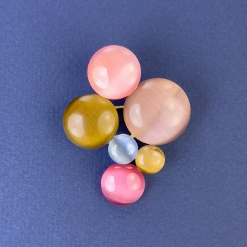 Cat's Eye Multicolored Brooch-Pendant 43×33 mm ± Gold-Tone Metal