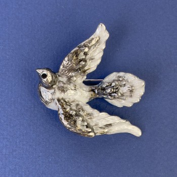 Брошка Голуб, діаметр 40х45мм+- сіра емаль сріблястий метал