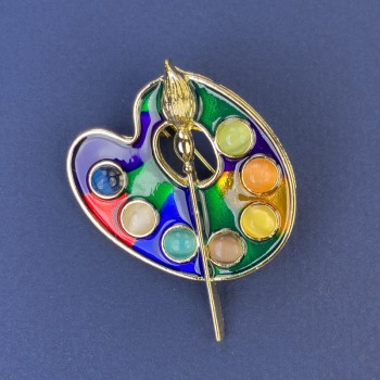 Брошка Палітра різнокольорове Котяче Око емаль золотистий метал 39х32мм+