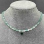 Emerald Choker with Natural Emerald Cube, 4 mm Diameter, Pendant with Green Crystal in Gold-Tone Metal, Length 36–41 cm