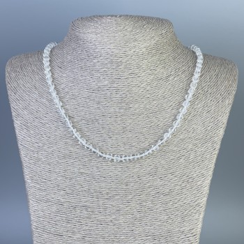Beaded Necklace of Rock Crystal, Faceted Cubes 4.5×4.5 mm, Length 50 cm with Clasp