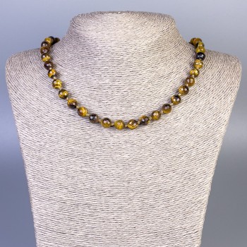 Tiger's Eye Necklace with a faceted bead, 8 mm diameter, 50 cm length ± with clasp