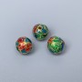 Cloisonné bead turquoise, red, and green enamel, diameter 10×9 mm, hole diameter about 1.8 mm, golden metal color, 1 pc